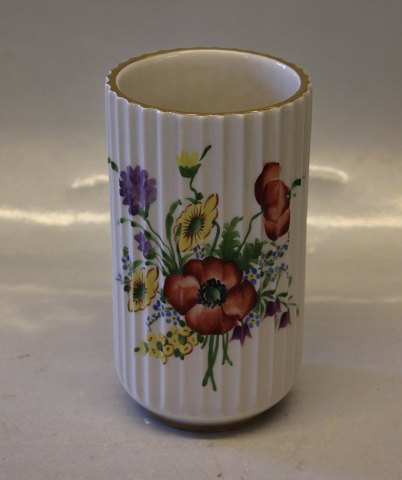 4015 Lyngby Porcelain Original Orginal Classical 9917 Orginal Clasical Channeled Vase with flower decoration and gold 12 c