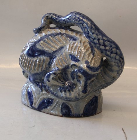 Unique 1923 Knud Kyhn Hedgehog and snake ca 19 x 21 cm Blue Glaze Royal Copenhagen Art Pottery 