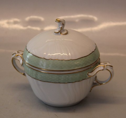 1680-952 Sukkerskål  Svejfet # 952 Kongelig Dansk  Spise- og kaffestel med grøn bort