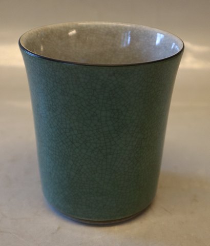 457-3613 Kgl. Grøn vase med gråt og guld 10.5 x 9.5 cm Kongelig Dansk  Craquelé, Craquele